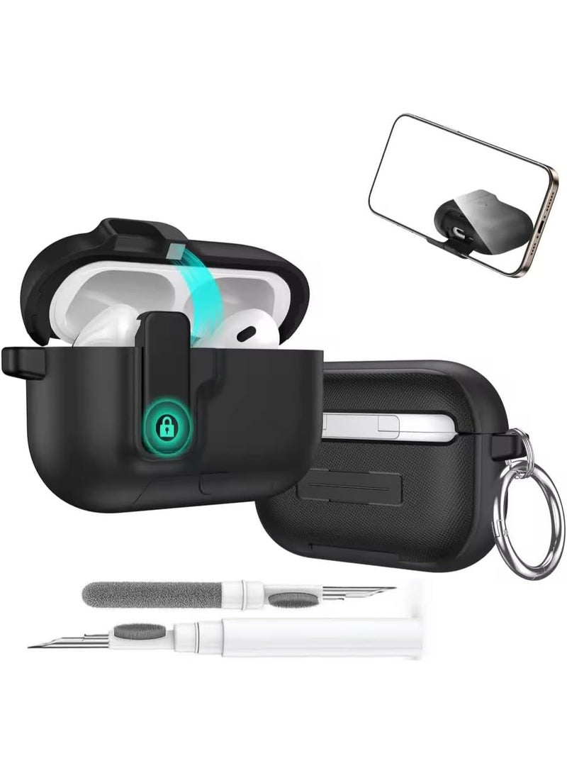 Fekra Lock Case for Apple Airpods Pro 3 (2025), Rugged Protection with Secure Lock for Airpods Pro 3 3rd Generation Cover with Cleaner Kit (Black, AirPods Pro 3 (2025)) - Image 1